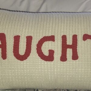 Pottery Barn Cream Pillow with Red Lettering